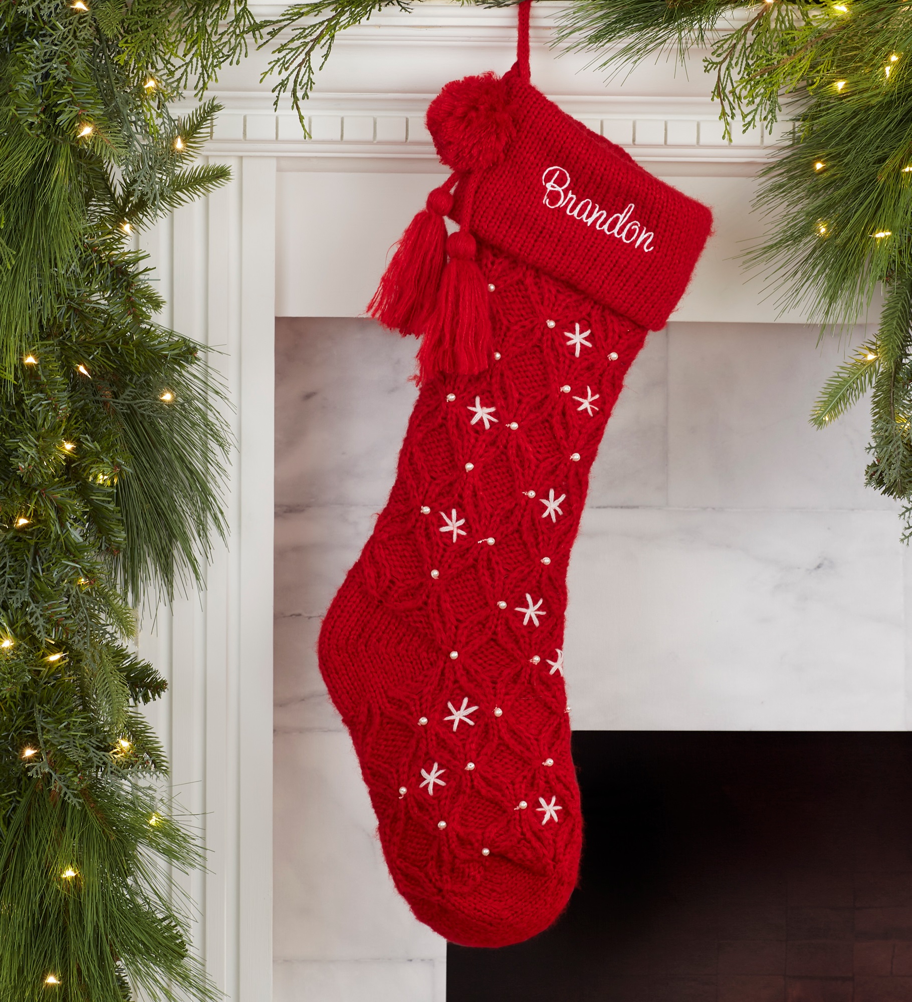 Starburst Pearl Personalized Christmas Knit Stocking